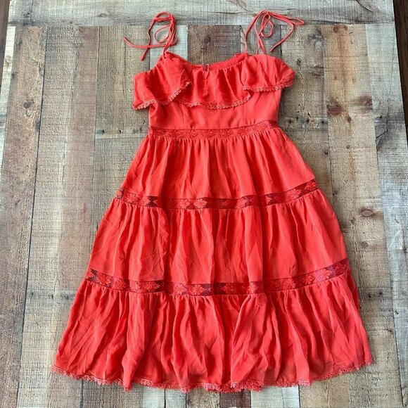 Dress the Population Dream Orange ruffle midi dress women's Large - Picture 1 of 8